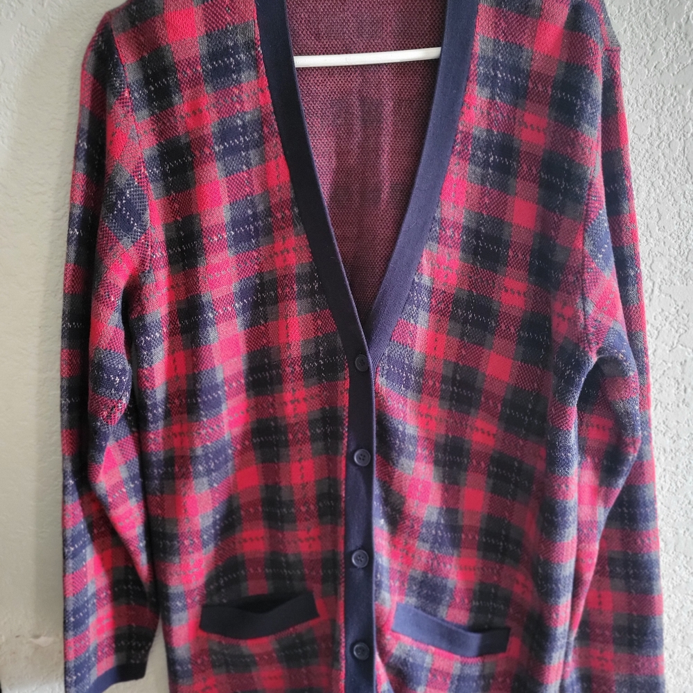 Plaid V-Neck Women's Cardigan
